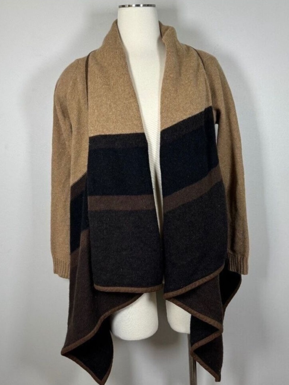 Lauren Ralph Lauren Colorblock Cardigan Blanket wool blend  Tan and  Brown S/M